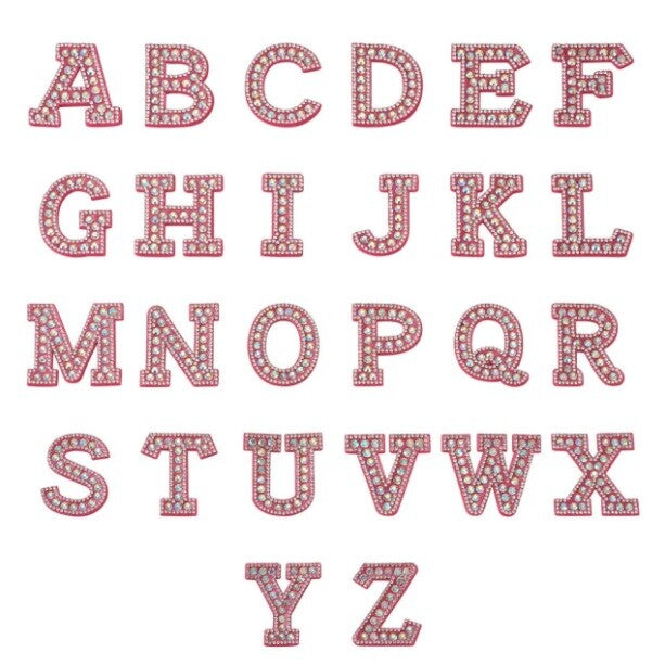 Hot Pink Fuchsia AB Rhinestone Letter Patch Patches Glue Sew on Alphabet Crystal