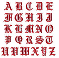 Red White Old English Medieval Letter Patch Patches Iron on Alphabet Embroidery