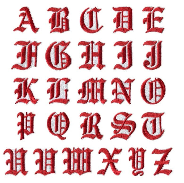 Red White Old English Medieval Letter Patch Patches Iron on Alphabet Embroidery