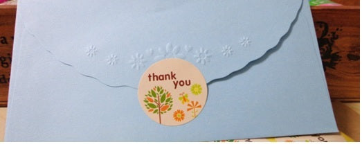 Round Paper Labels 'Thank you' Gift Food Craft Stickers White & Yellow Flowers