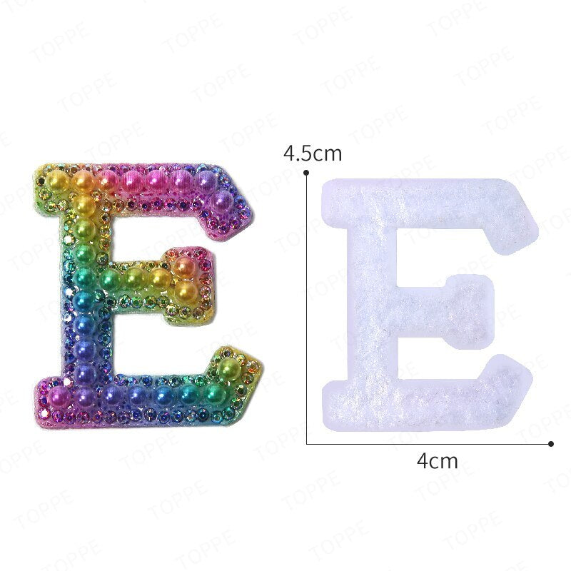 Rainbow Pearl Rhinestone Letter Patch Patches Iron on Sew on Alphabet Crystal