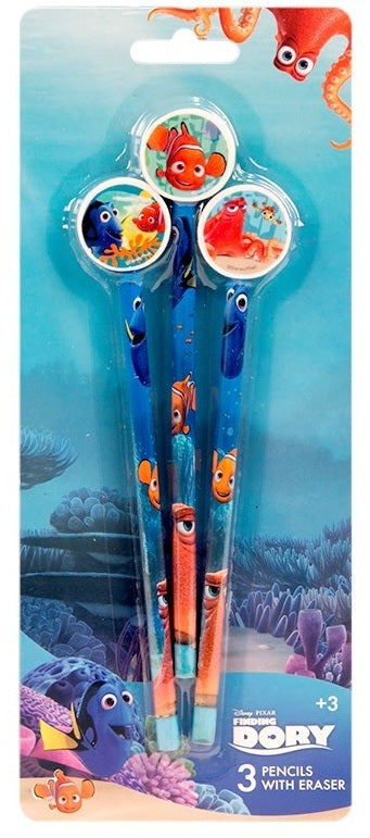 Set of 3 Pencils with Eraser Toppers Princess Star Wars Marvel Frozen - Finding Dory