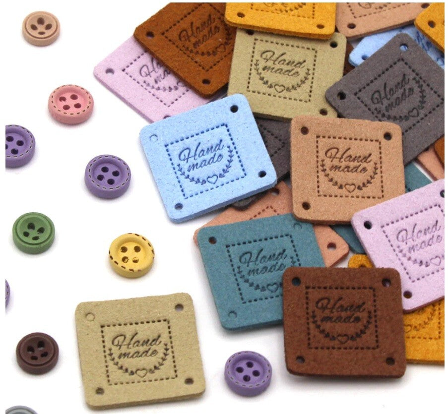 Faux Suede Leather Labels Hand Made Square Clothing Tag Label Tags 25x25mm