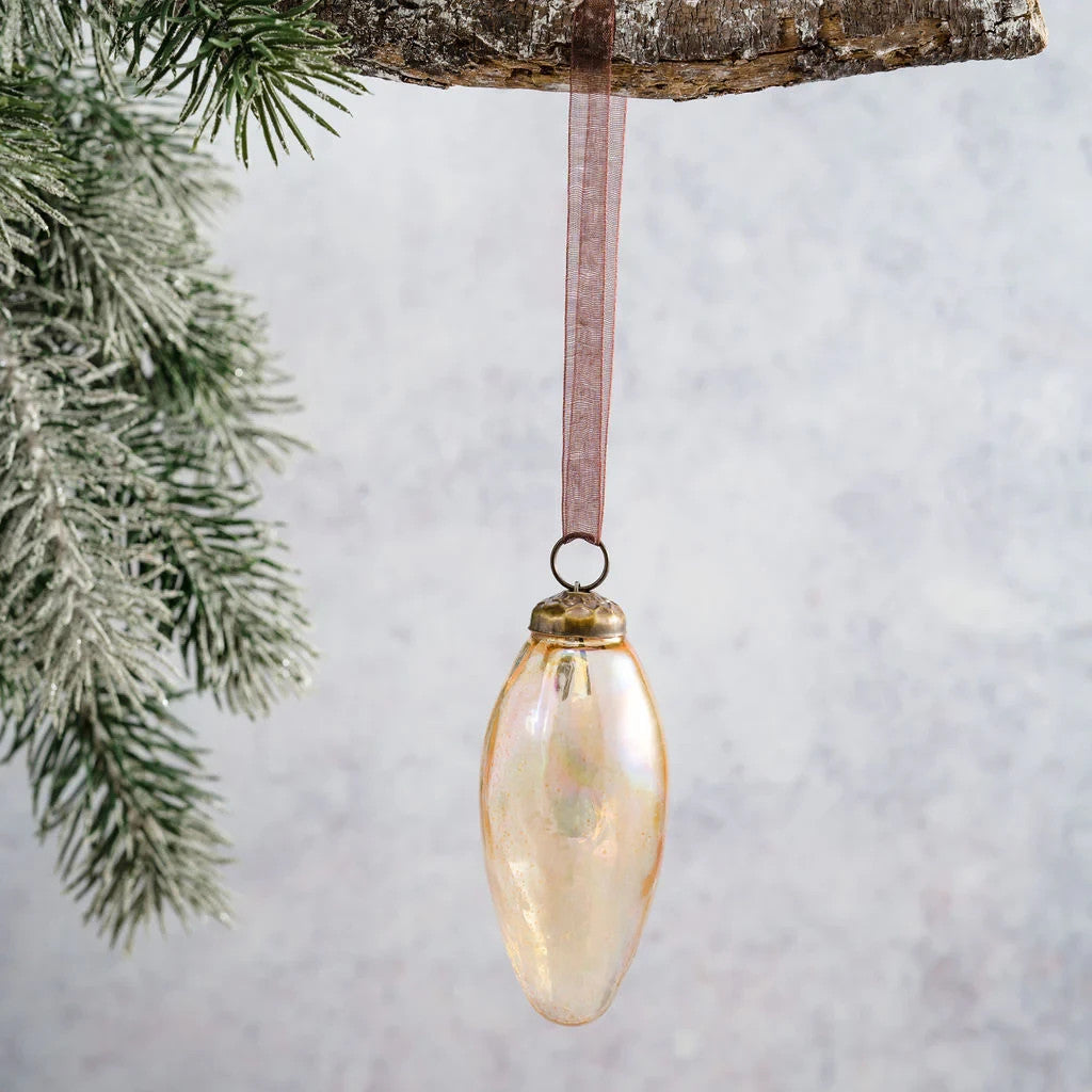 2 Pack Conical Glass Handcrafted Baubles Premium Traditional Christmas Tree - 2 Pack Champagne Lustre