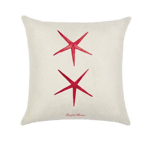 CUSHION COVER DECORATIVE NAUTICAL BEACH CHIC SEAHORSE CORAL DESIGNS 45 x 45 CM - Pink Starfish