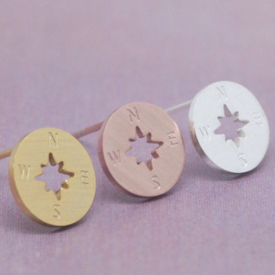 Compass Wanderlust Well Being Stud Earrings Travel Cute Earrings & Gift Box