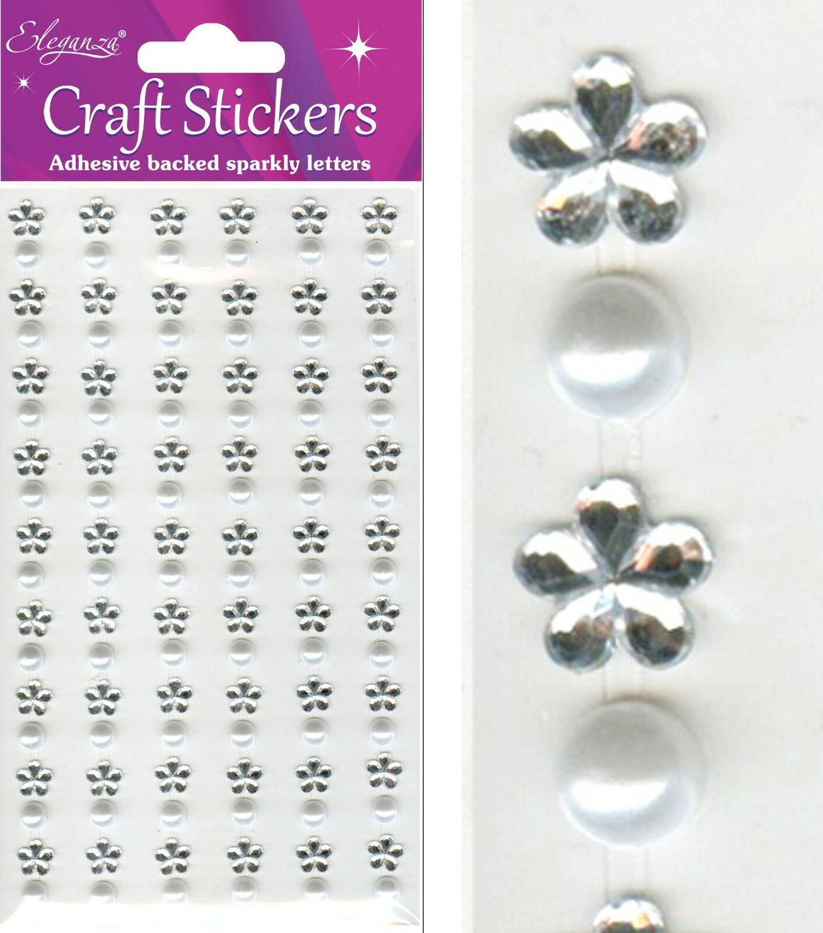 Self Adhesive Stickers Diamante Embellishments Rhinestone Wedding Card Scrapbook - 8mm Flower/6mm Pearl 108pcs Per Sheet