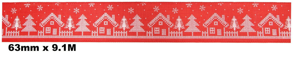 Eleganza Festive Christmas Ribbon Roll Craft Wreath Bows Gifts Tree Decoration - Red Wired Edge Christmas House Ribbon