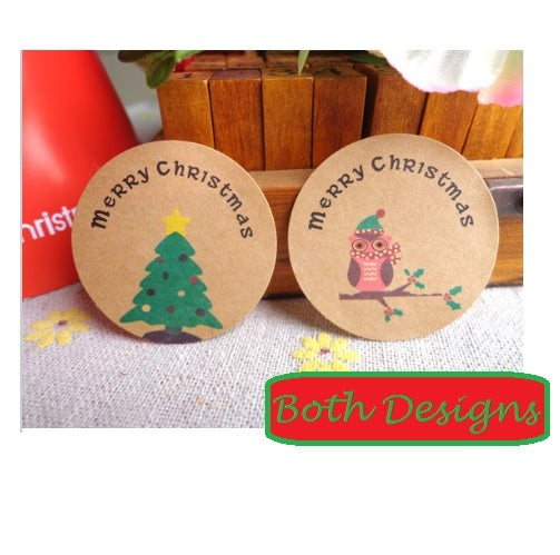Round Paper Labels 'Merry Christmas' Gift Seal Christmas Present Stickers Owl