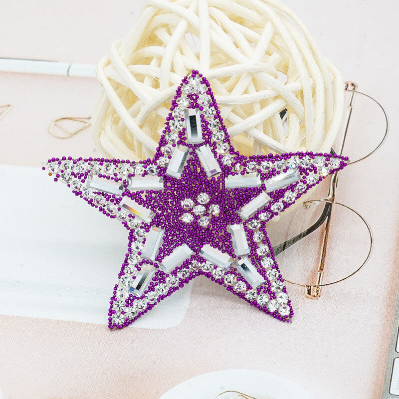 Rhinestone Embellished Star Patch Iron on Glitter Patches Space Hotfix 5.5cm - Purple