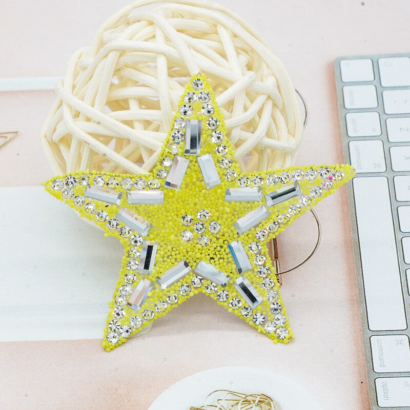 Rhinestone Embellished Star Patch Iron on Glitter Patches Space Hotfix 5.5cm - Yellow