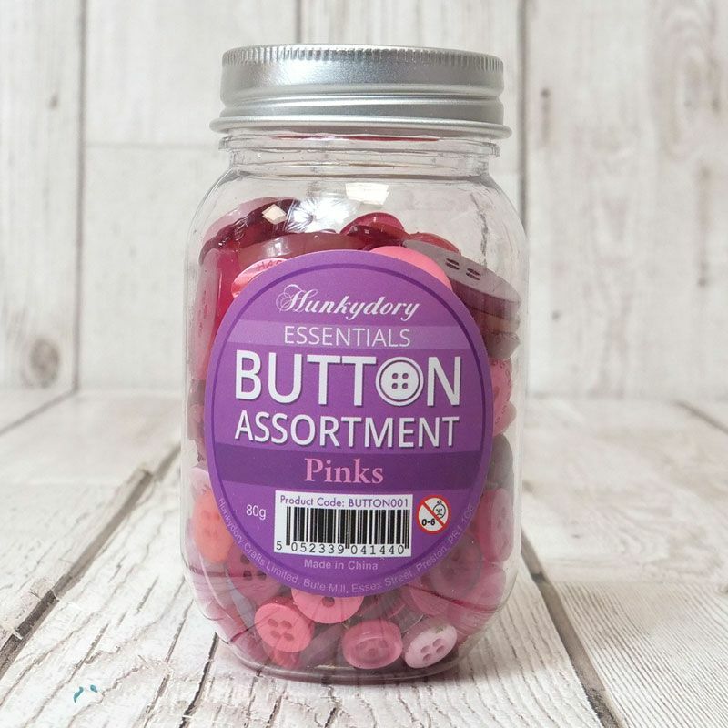 Jar of Buttons Assortment Button Button It! Craft Scrapbook Cardmaking Hunkydory - Pinks Jar of Buttons - 80g
