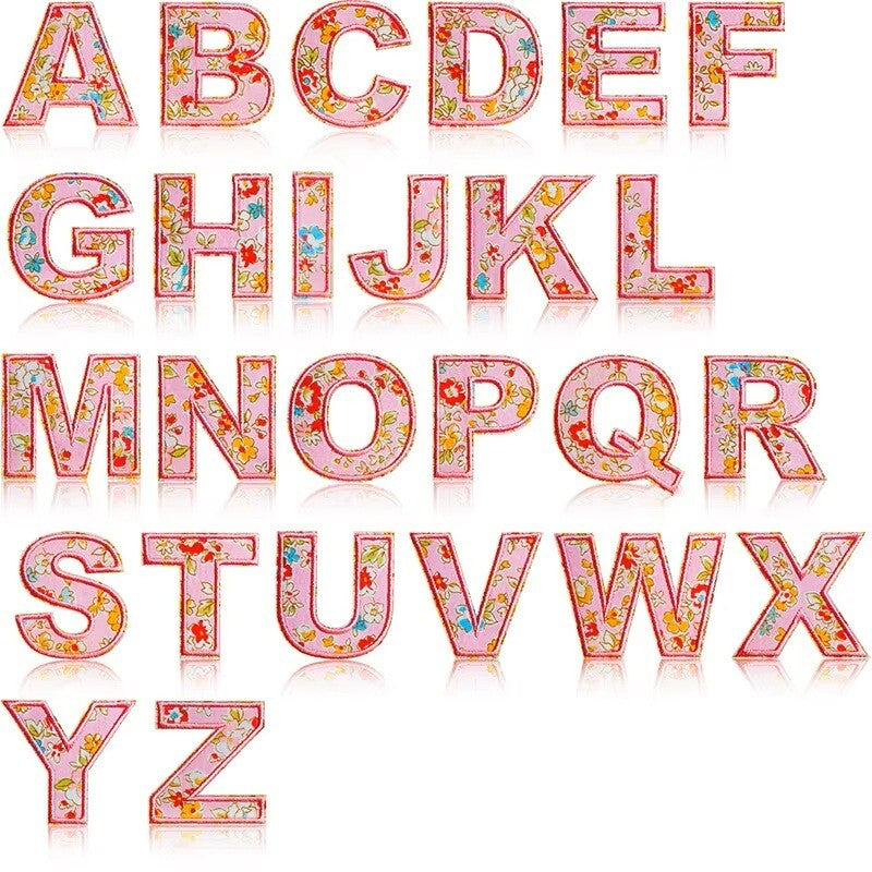 5cm Pink Letter Flower Patch Iron on Alphabet Flowers Patches Customise Clothes