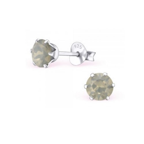 925 Sterling Silver Crystal Studs Earrings Wedding Birthday Christmas - Light Grey Opal