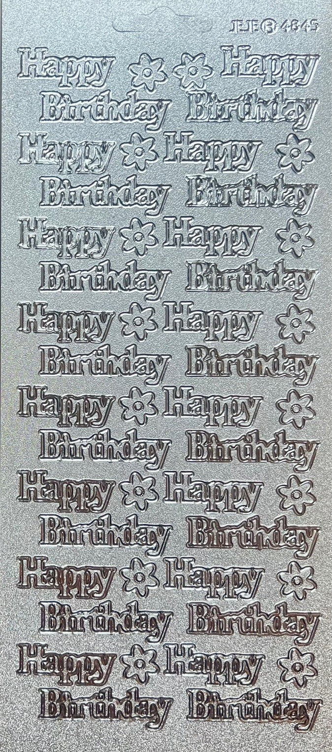 Happy Birthday Glitter Gold / Silver Peel Off Sticker Card Making Craft Stickers - Silver (484591)