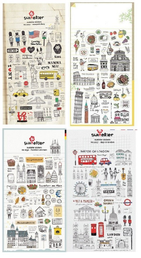 New York London Italy Paris Germany Transparent Scrapbook Decor Stickers Craft