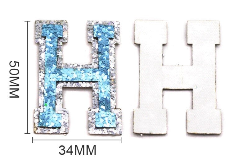 Blue & Silver Glitter Varsity Letter Patch Iron or Sew on Alphabet Patches