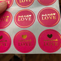 Round Paper Labels Handmade with Love hand made Stickers Pink & Gold 3.5cm