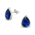 925 Sterling Silver Blue Abalone Shell Tear Shape Earrings 8x10mm & Gift Box