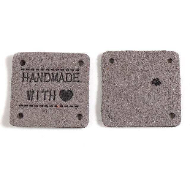 Faux Suede Labels Handmade with Love Square Clothing Tag Label Tags 25x25mm - Design 12