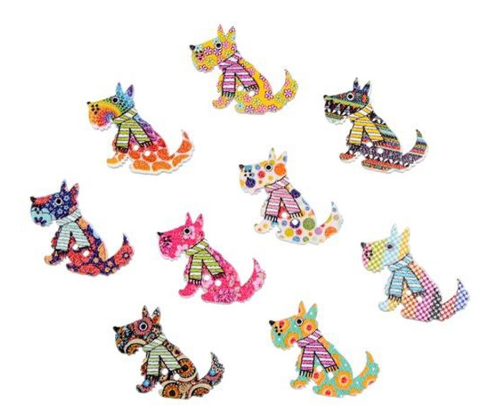 Dog Buttons Embellishments Scrapbook Craft Customise Clothing DIY Garment Gift - Multicoloured Dogs