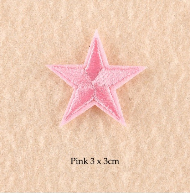Star Embroidered Stars Iron on Patch Applique Customise Clothing Patches 27mm - Pink