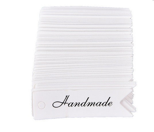 Long Craft Paper Tags 'HANDMADE' & 'THANK YOU' Hand Made Gift Tag 7x2cm - White Handmade
