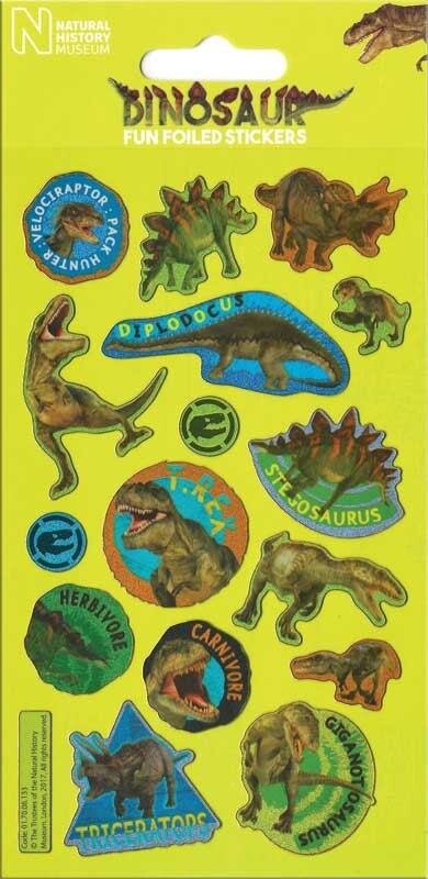 Foiled Re-usable Children's Character Stickers Party Loot Bag Fillers Craft Gift - Dinosaurs