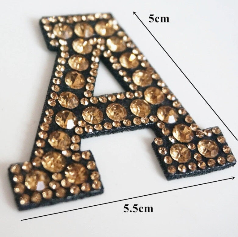Champagne Gold Rhinestone Letter Patch Patches Glue Iron Sew on Alphabet Crystal