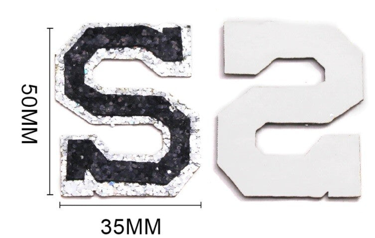 Black & Silver Glitter Varsity Letter Patch Iron or Sew on Alphabet Patches