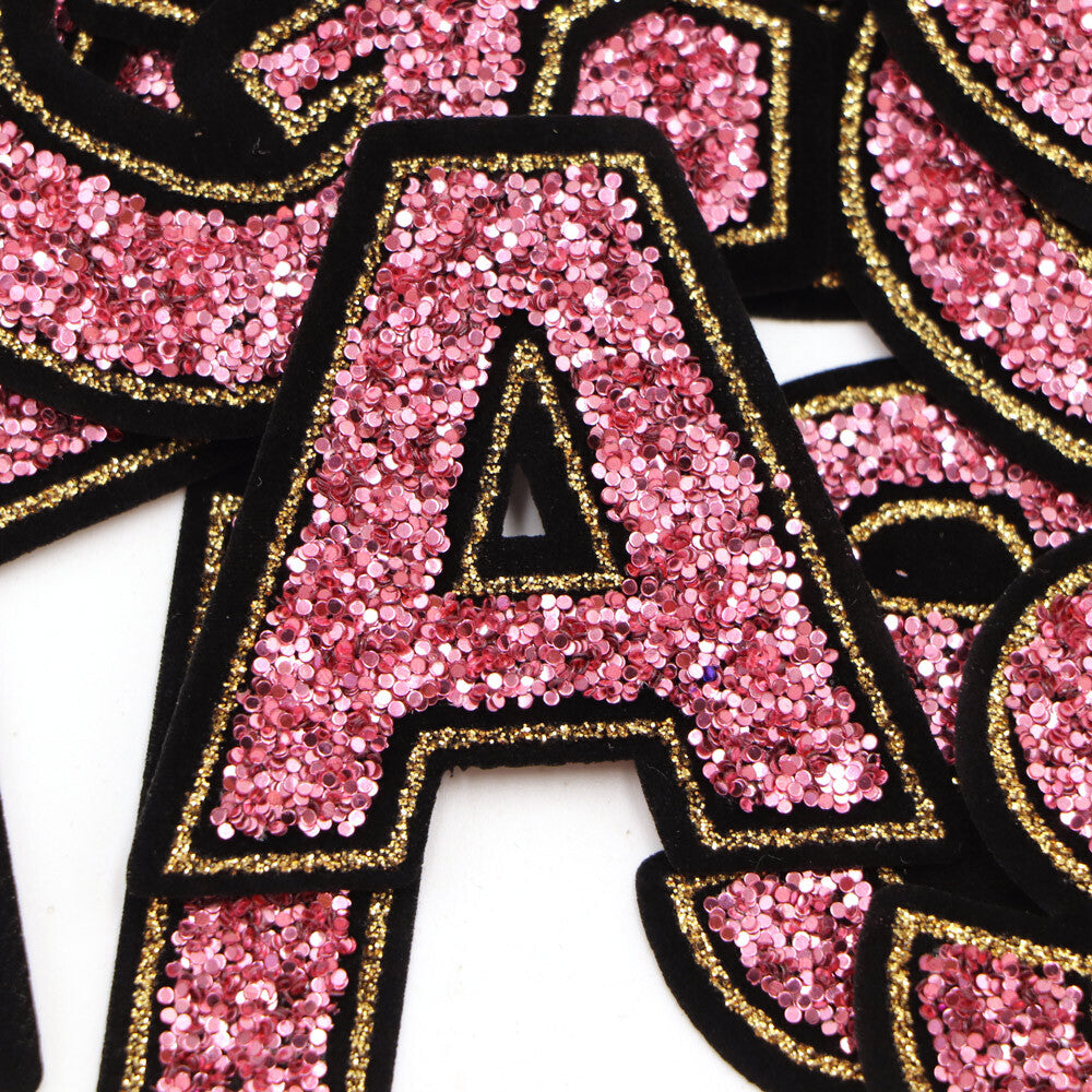 Light Pink Sequins Glitter Letter Patch Iron on Sew on Alphabet Customise 5.5cm