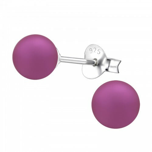 925 Sterling Silver Pearl Earrings & Gift Box - Wedding Party Birthday Ball Prom - Matt Purple 6x6mm