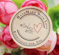 Round Paper Labels Hand Made with Love Gift Food Craft Soap Stickers Thank You - Brown