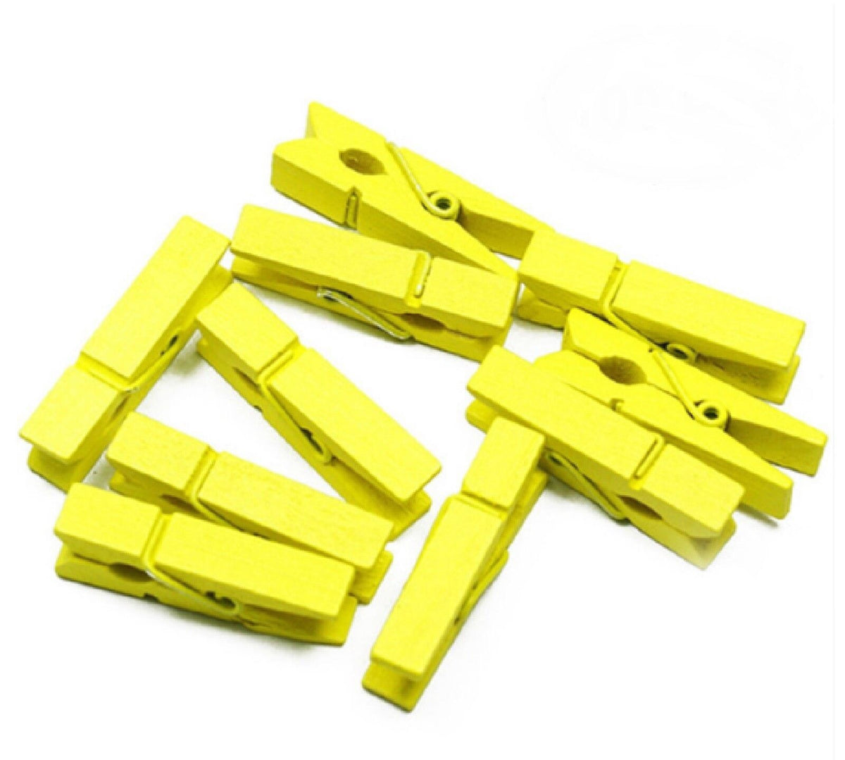 Small Craft Wooden Peg Clip Hanging Multiple Colours Card Wedding Photo Pegs - Yellow
