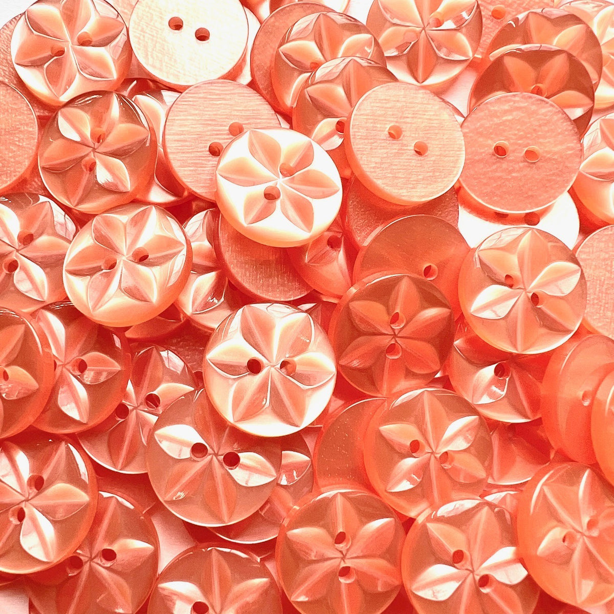 Star Buttons Round Star Pattern Baby Button - 11 Colours - 11.5mm, 14mm, 16mm - Peach