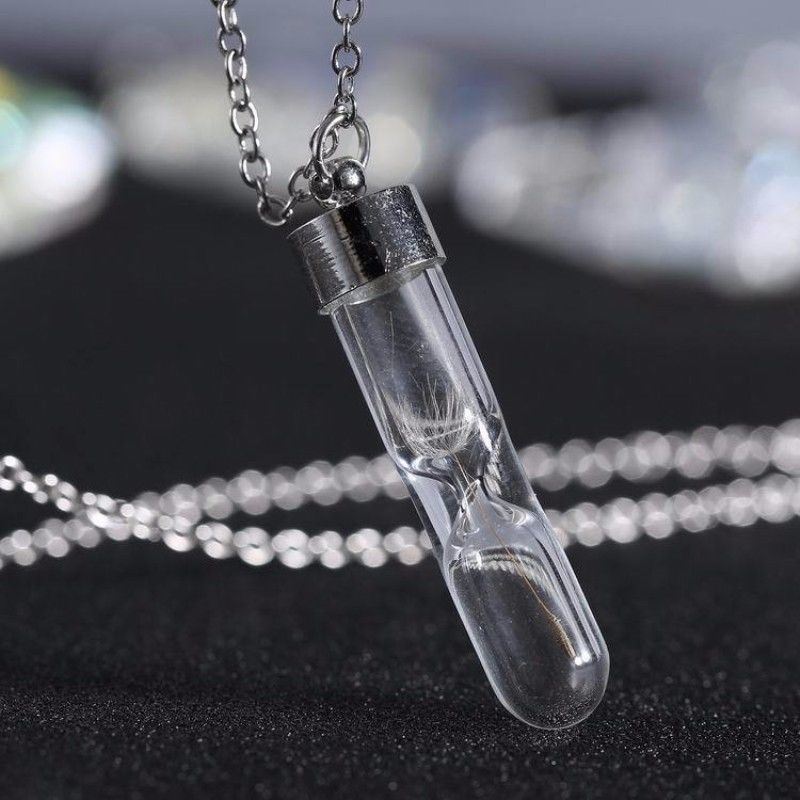 Hourglass Dandelion Wish Pendant Necklace Glass Charm Dandelion