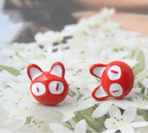 Kiki's Delivery Service Jiji Black Cat Japan Kawaii Studs Earrings & Gift Box - Red