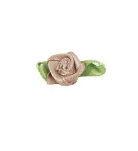 25 x Mini Rose Buds Satin Ribbon Flowers Rosebuds Wedding Card Making Craft - Light Brown