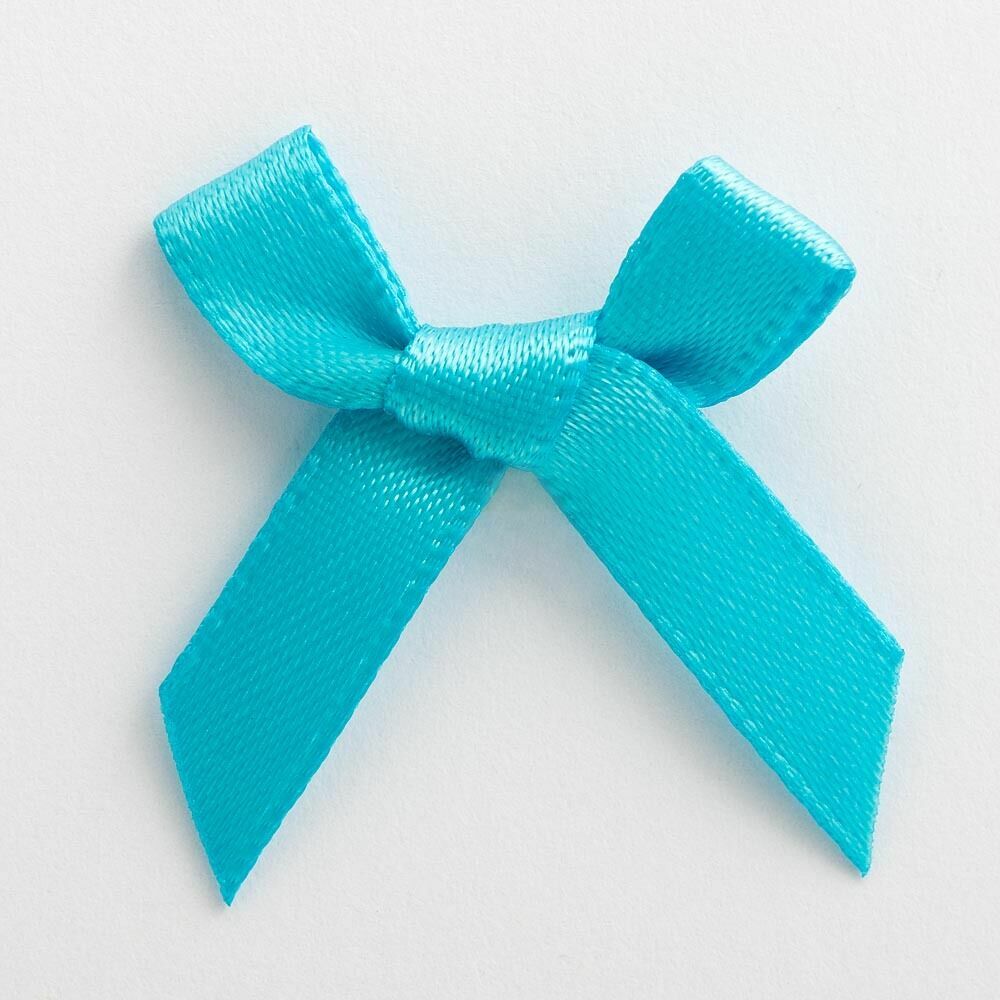 3cm Satin Bows 6mm Bow Pre Tied Ribbon Sewing Crafts Wedding Cards Scrapbook - Turquoise
