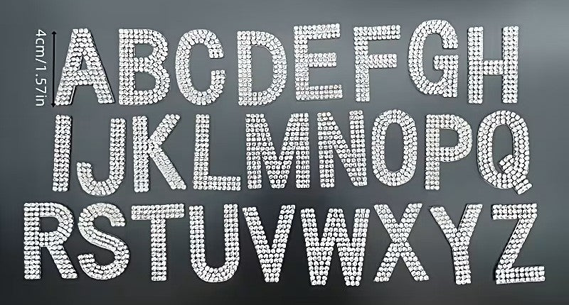 Silver Rhinestone Patches Letter Alphabet Patch Iron on / Glue on / Sew on 4cm