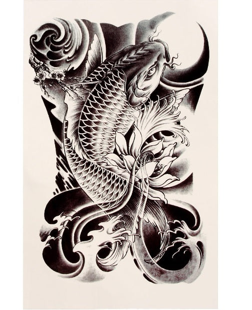Waterproof Black Carp Graphic Temporary Tattoo Body Art Stickers Removable