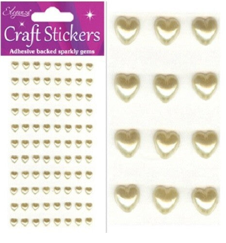 Self Adhesive Pearl Heart Gems 3D Stickers Craft Wedding Sheet of 88 Hearts 6mm