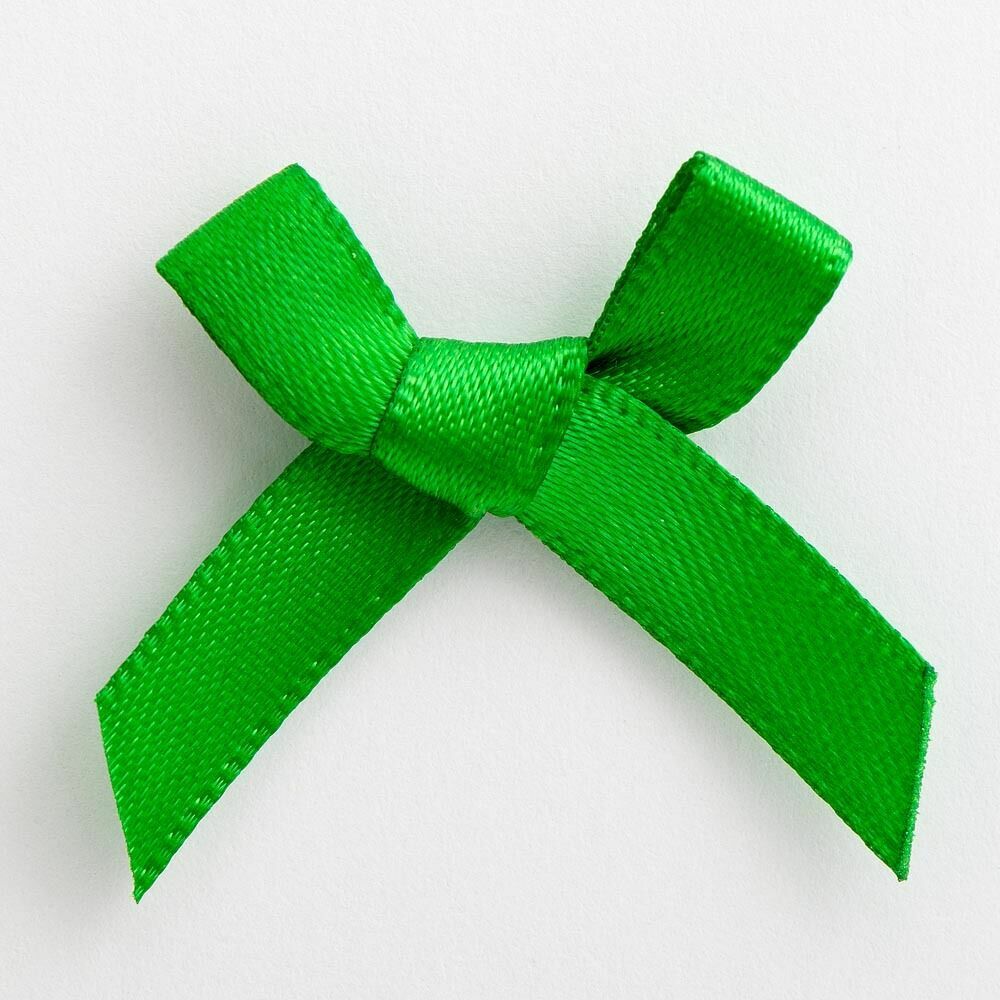 3cm Satin Bows 6mm Bow Pre Tied Ribbon Sewing Crafts Wedding Cards Scrapbook - Emerald Green