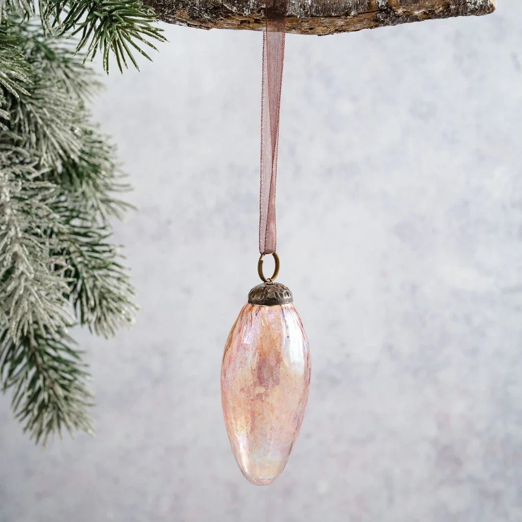 2 Pack Conical Glass Handcrafted Baubles Premium Traditional Christmas Tree - 2 Pack Rose Lustre