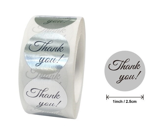 Round Labels 'Thank You' Handmade Gift Craft Seal 5 Designs Stickers 2.5cm - Silver Thank You!