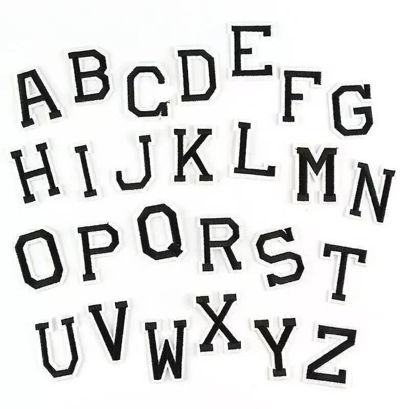 26 x Alphabet English Letters Set Embroidered Patches Iron On Full Set patch - Black