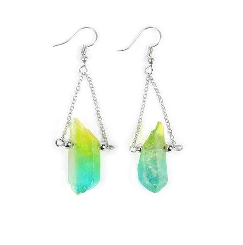 Quartz Crystal Druzy Drop Earrings Chakra Energy Spiritual Boho & Gift Bag - 6