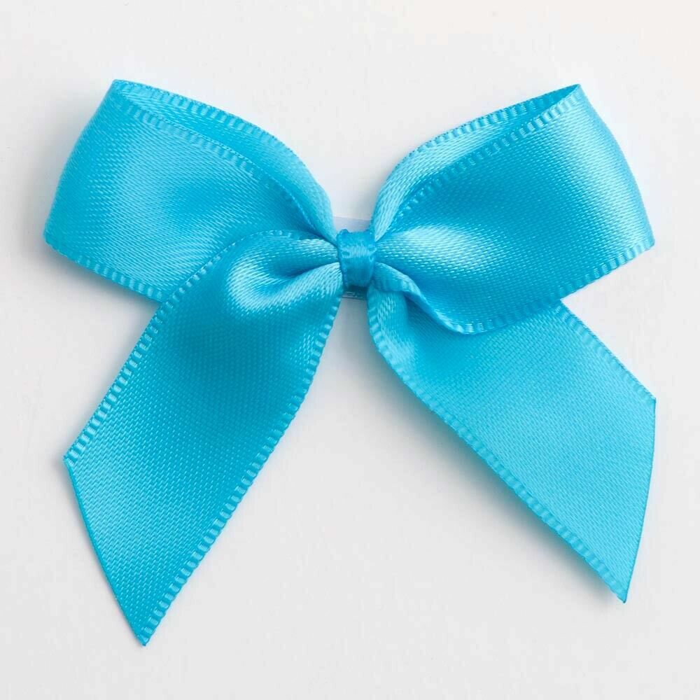 Self Adhesive 5cm Bow Satin Bows Sticky Pre-Tied 16mm Ribbon Craft Wedding - Turquoise