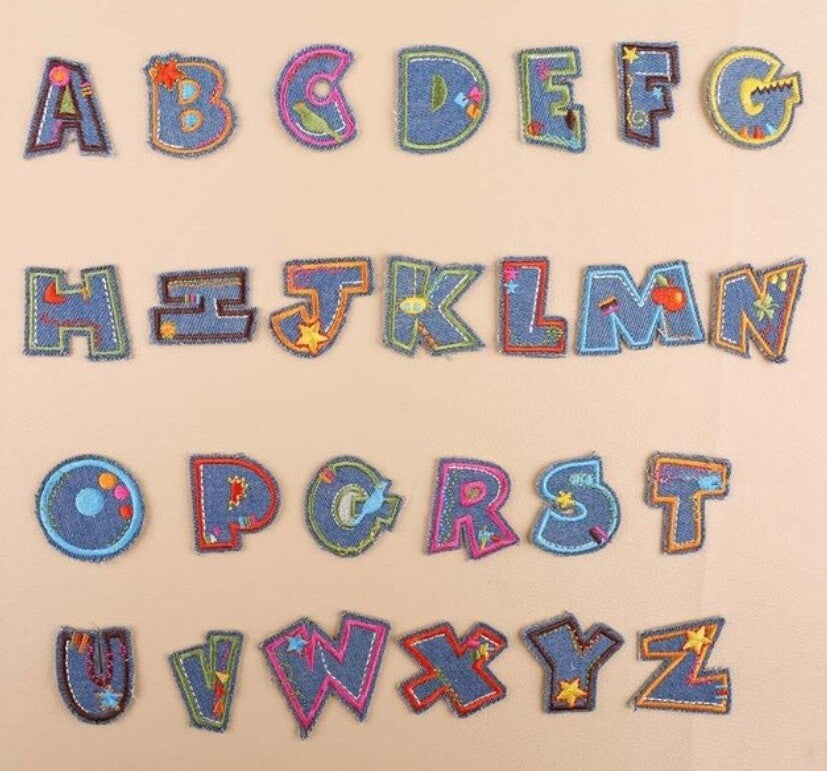 Denim Blue Cotton Letter Patch Iron on Alphabet Letters Embroidery Customise