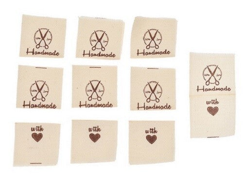 Cream Fabric Labels Hand Made With Love Sew On Garment Cotton Clothing Tags - 1 - Scissors